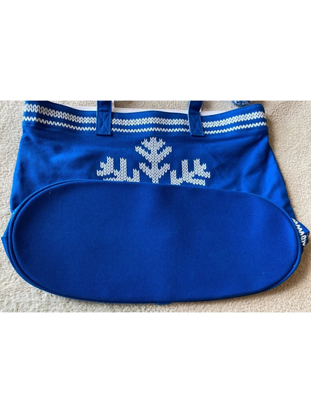 Punctuate Barnes & Noble Royal Blue Snowflake Holiday Tote Bag Jingle Bell Poms